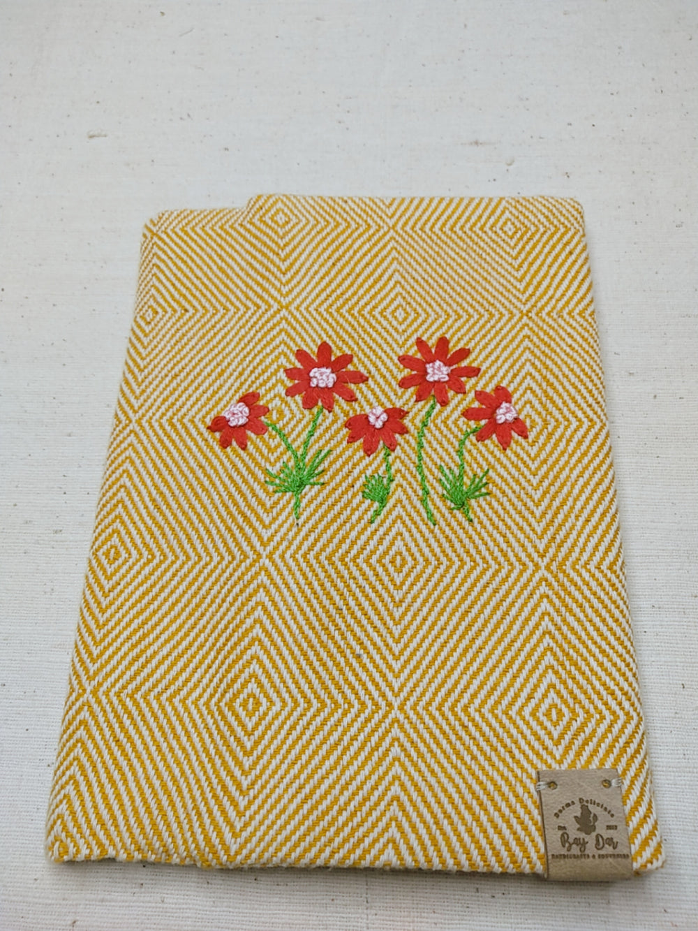 100% Cotton Book Cover with Beautiful Embroidery Flowers (Design 3)