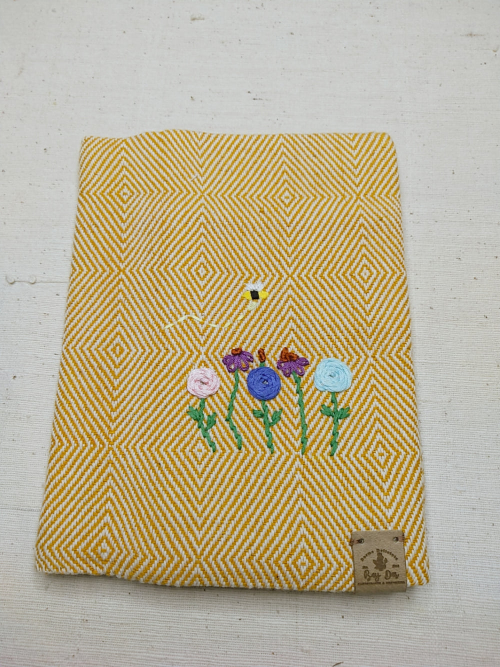 100% Cotton Book Cover with Beautiful Embroidery Flowers (Design 3)