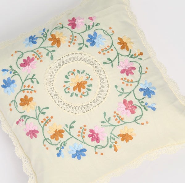 Hand Embroidery Cushion Cover with Floral Pattern