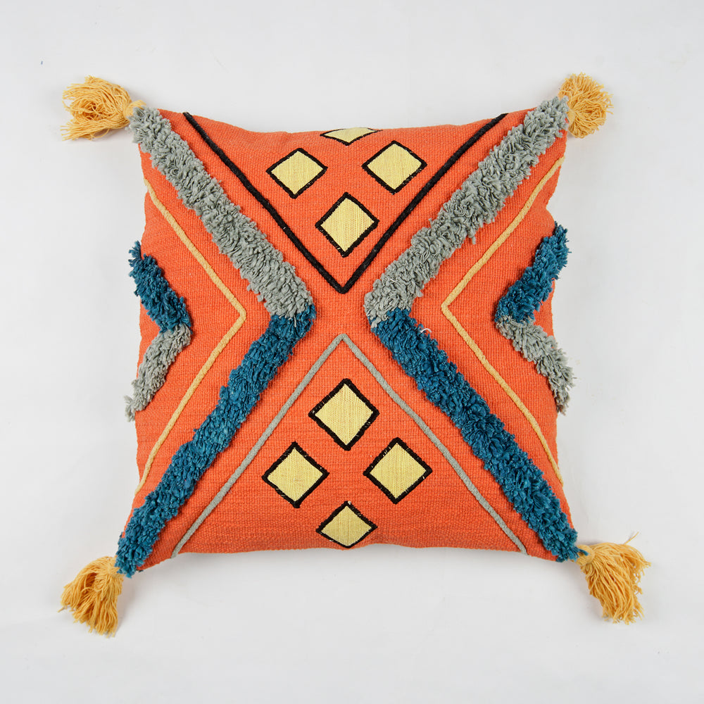 Hand Embroidery Cushion Cover with Geometric  Pattern