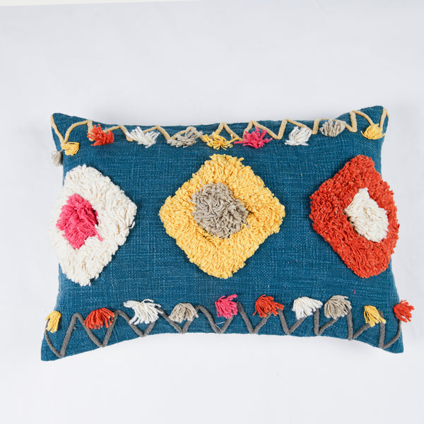 Punch Needle Embroidered Cushion Cover with Diamond Pattern