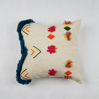 Embroidery Cushion Cover with Small Pom Pom