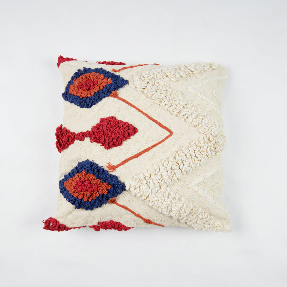 Punch Needle Embroidered  Cushion Cover with Diamond Pattern