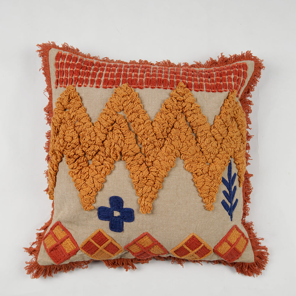 Punch Needle Embroidered  Cushion Cover with Diamond Pattern