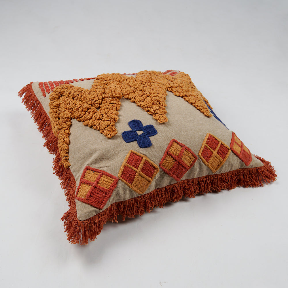 Punch Needle Embroidered  Cushion Cover with Diamond Pattern