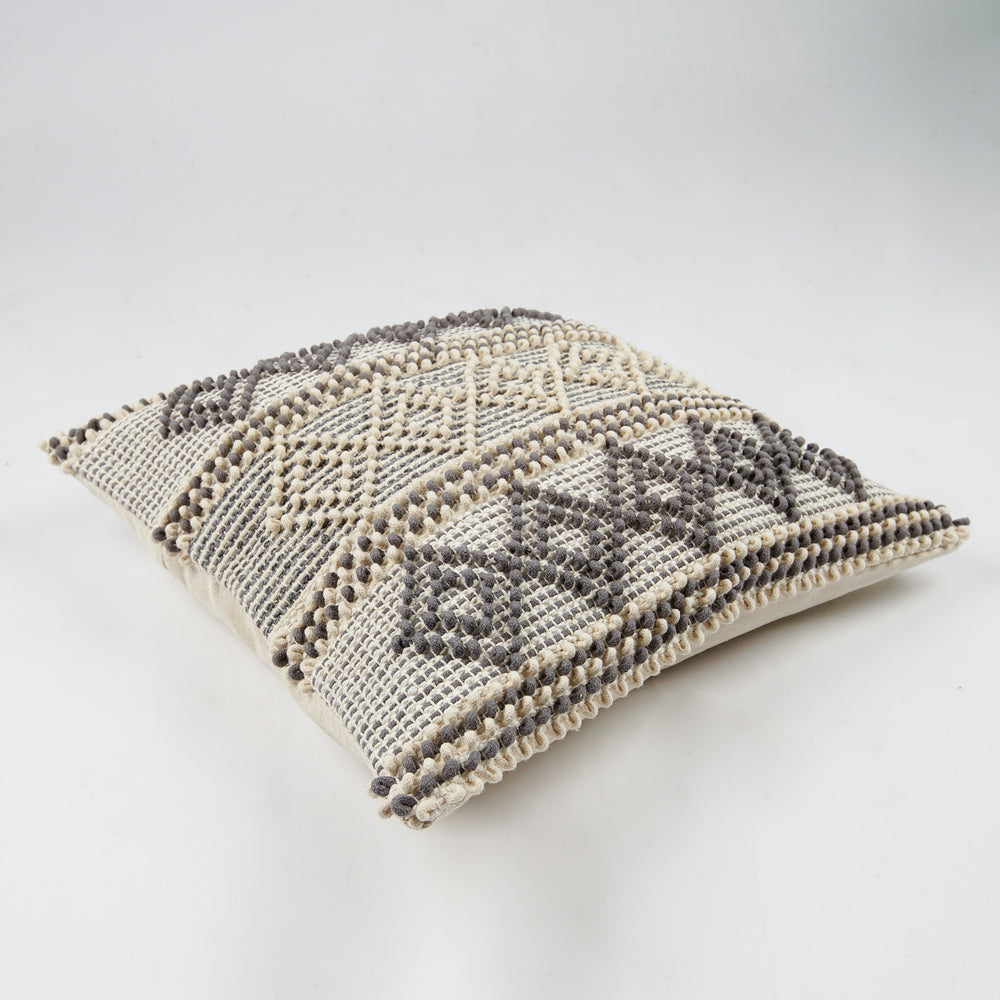 Hand Weaved Cotton Cushion Cover with 3D Diamond Pattern