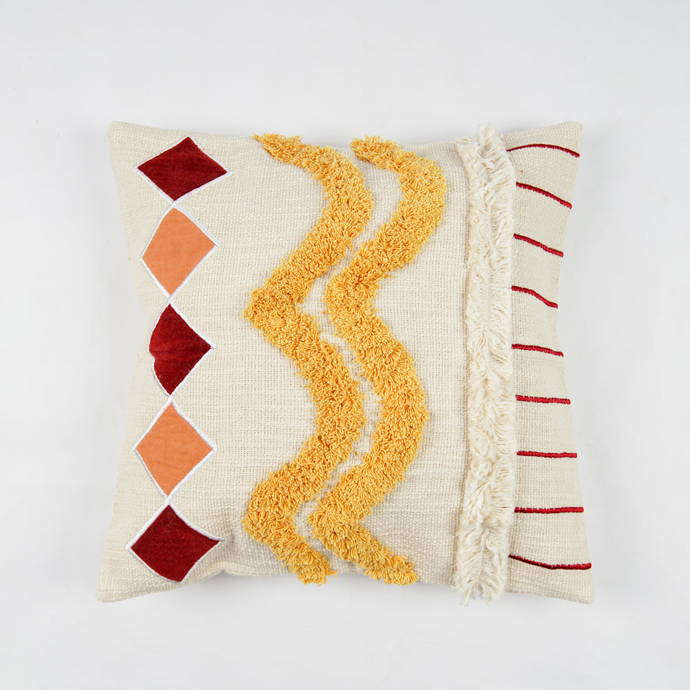 Hand Weaved Cotton  Cushion Cover with Diamond & Cheik Pattern