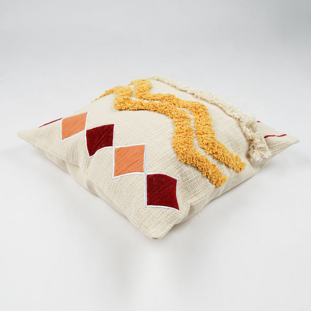 Hand Weaved Cotton  Cushion Cover with Diamond & Cheik Pattern