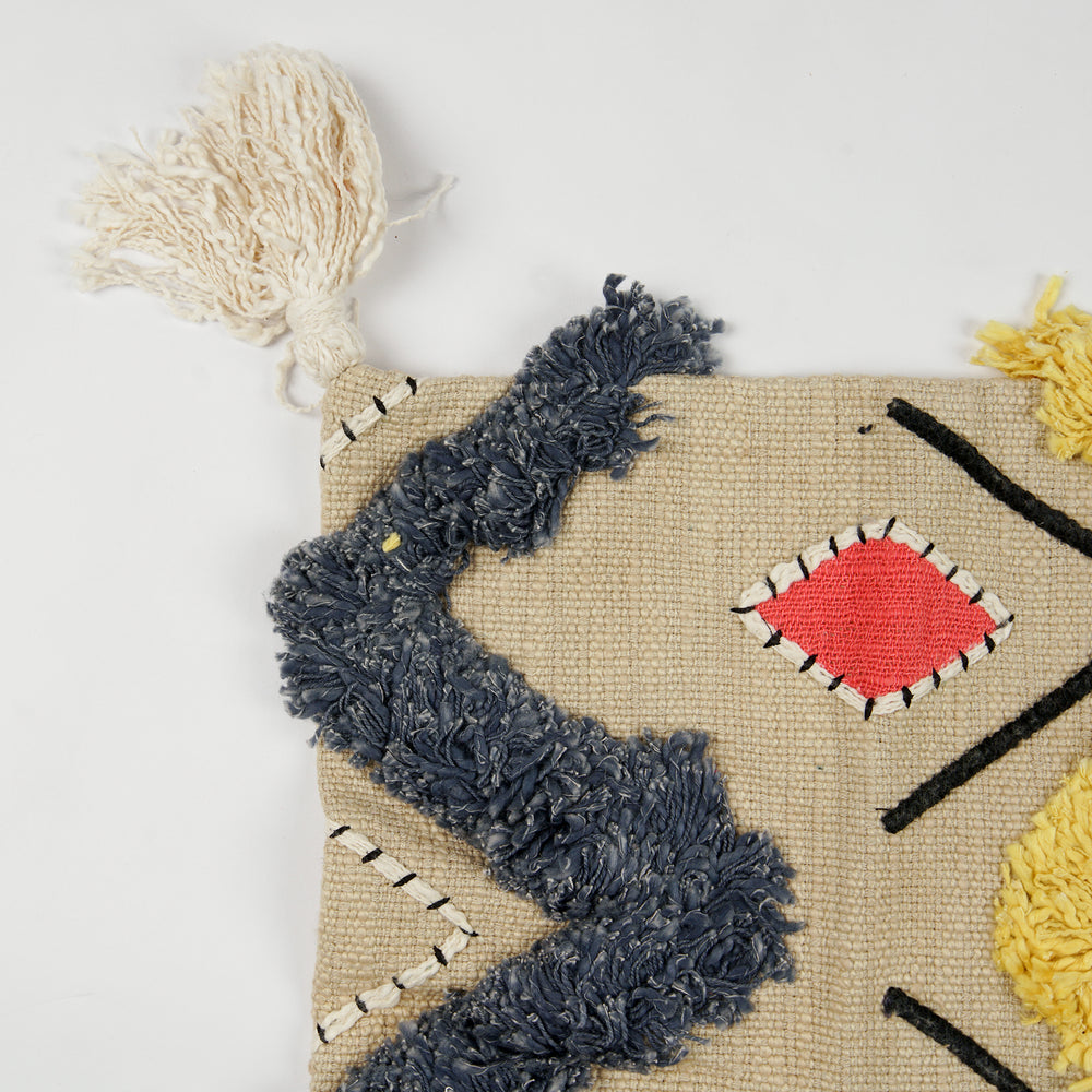 Hand Weaved Cotton Cushion Cover with Upcycled Threads in Geometric Pattern