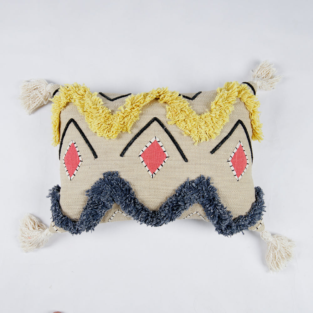 Hand Weaved Cotton Cushion Cover with Upcycled Threads in Geometric Pattern