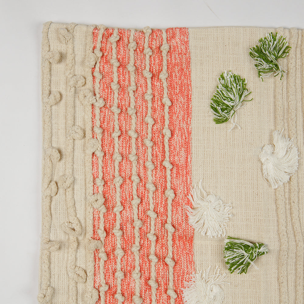 Hand Weaved Cotton Cushion Cover with Small Pom Pom