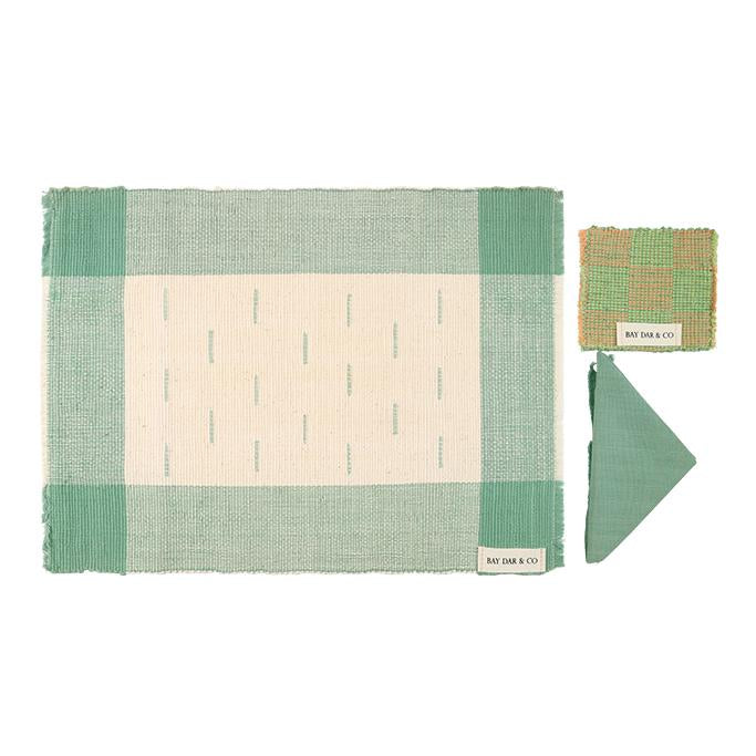 Handwoven Cotton Placemat Set in Green (4 Sets)