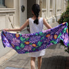 Hand-Painted Royal Bay Dar Flowers Art in Printed Silk Shawl