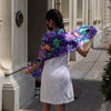 Hand-Painted Royal Bay Dar Flowers Art in Printed Silk Shawl