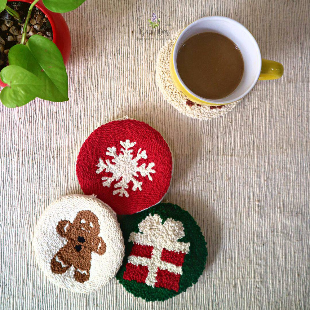 Handmade Punch Needle Coasters with Christmas Theme