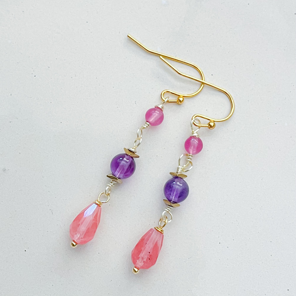 Elegant Beaded Gemstone Dangle Earrings