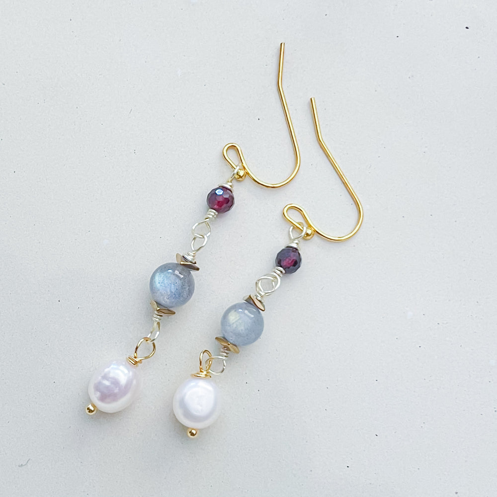 Elegant Beaded Gemstone Dangle Earrings