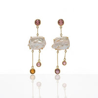 Baroque Pearl and Gemstones Drop Earrings