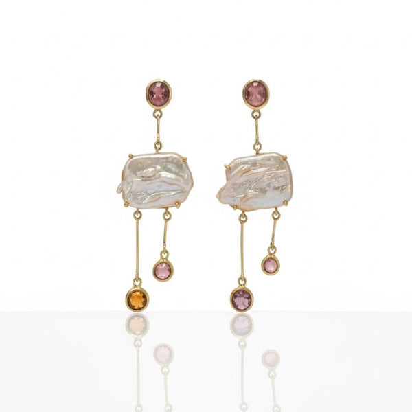 Baroque Pearl and Gemstones Drop Earrings