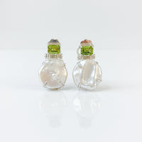 Coin Pearl and Peridot Drop Earrings