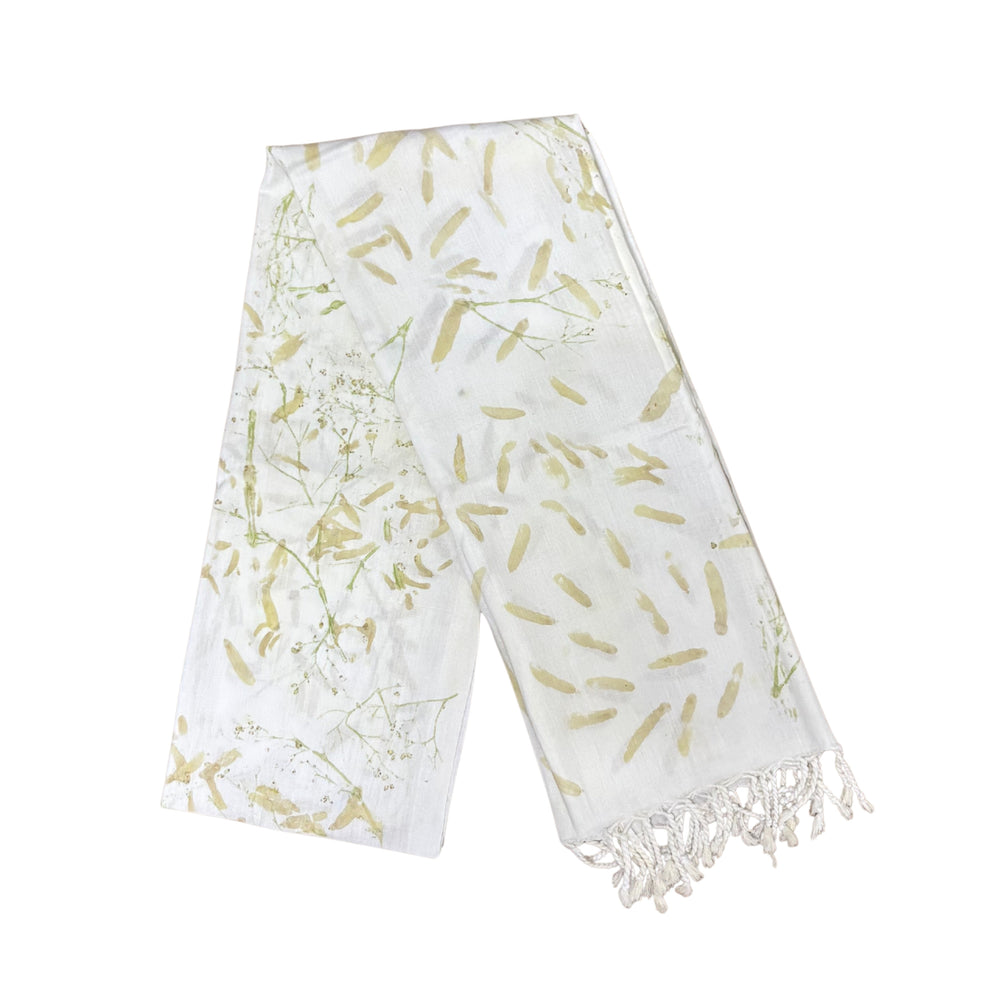 Garten: Ivory White Blue Eco Print Shawl with Natural Cotton Botanical Prints