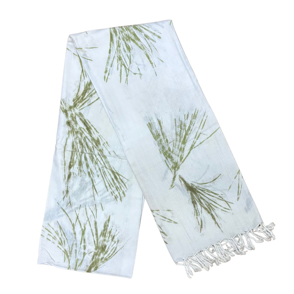 Garten: Ivory White Blue Eco Print Shawl with Natural Cotton Botanical Prints