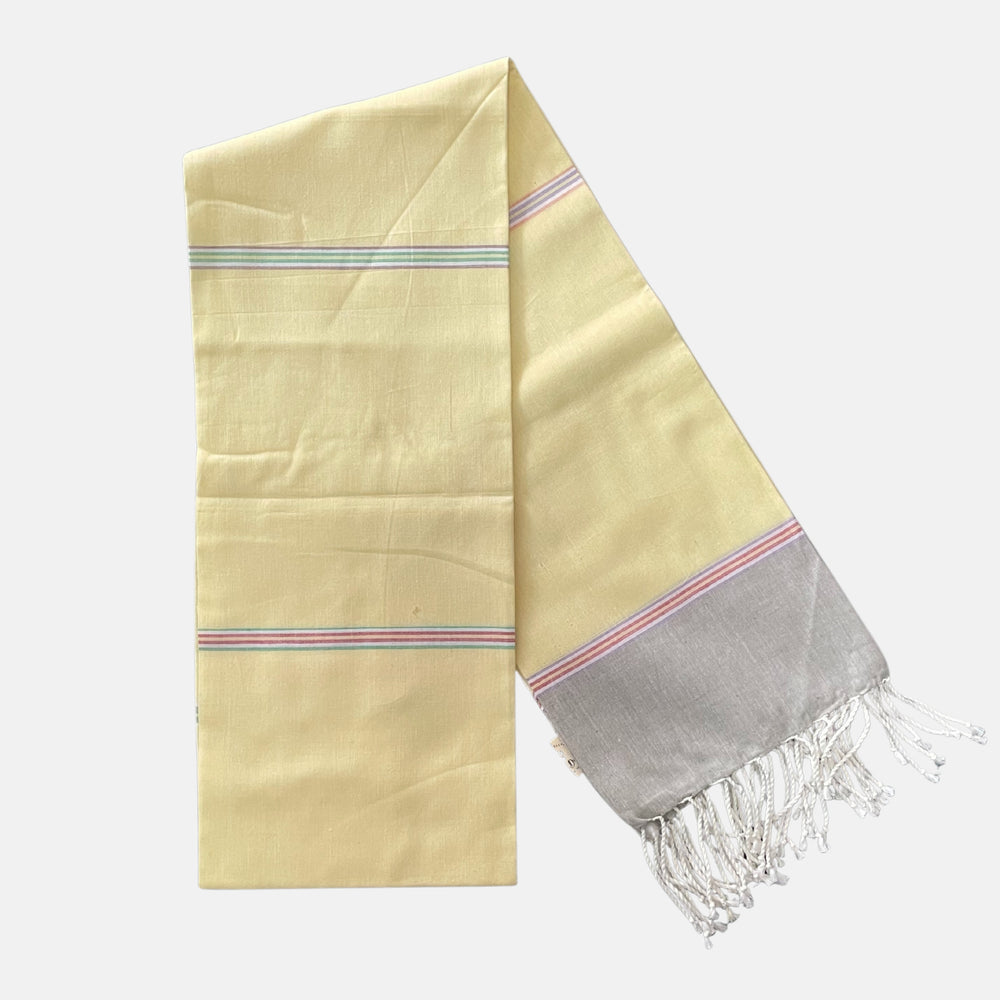 Cotton Shawl with Colorful Stripes: Light Yellow