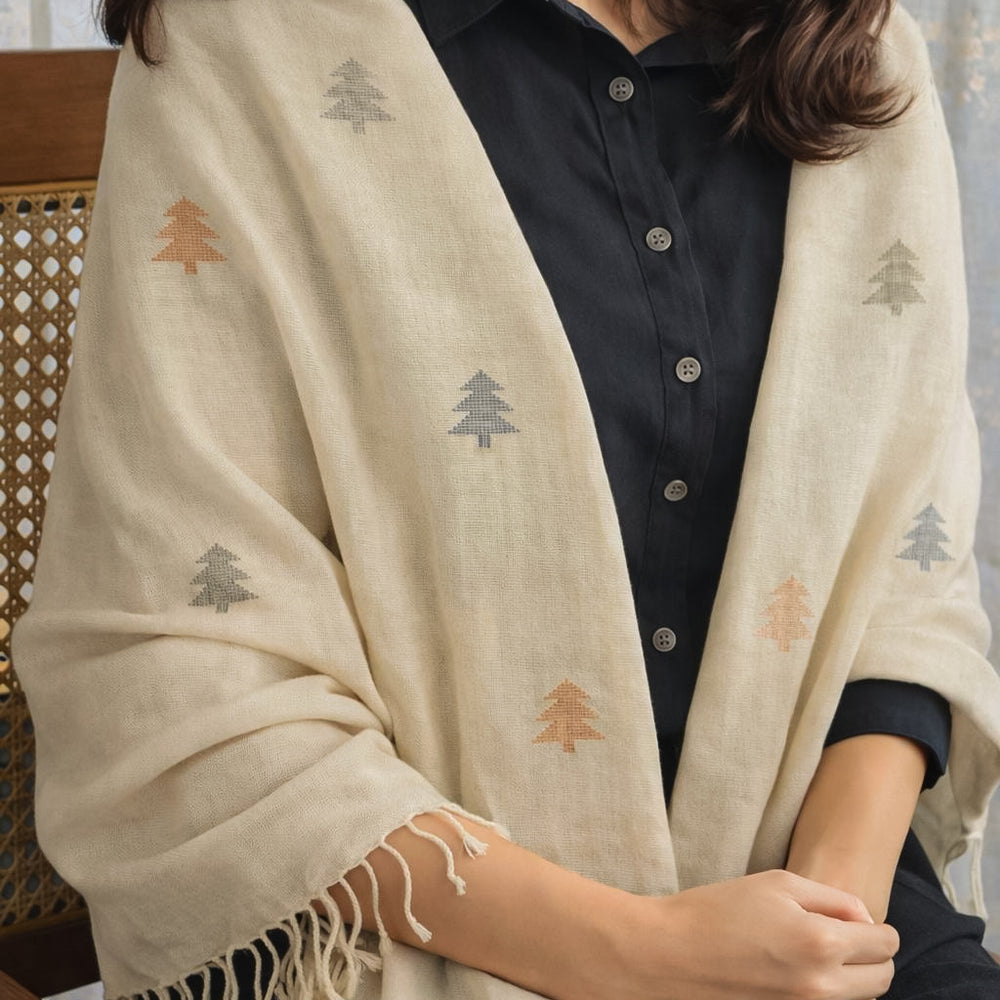 Evergreen Christmas Cotton Shawl