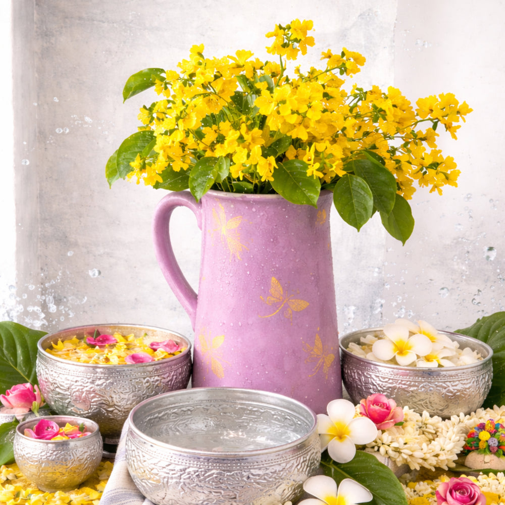 Thingyan Decorative Pitcher: Purple Bloom