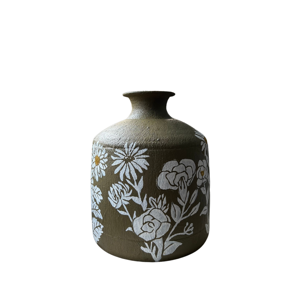 Hand painted Pot with Painted Flower Design (Aster)