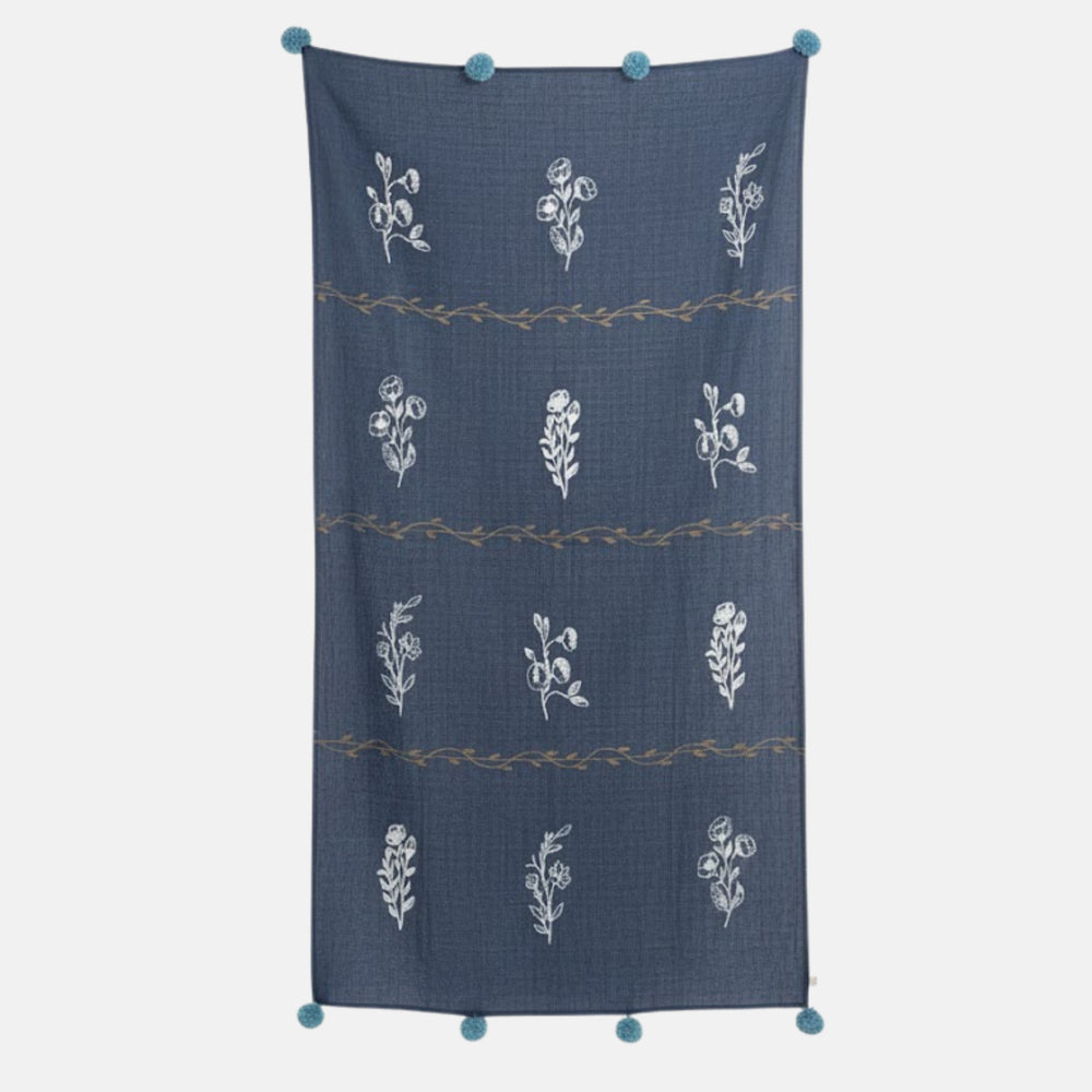 Aura Bloom Cotton Throw (Blue Edition)