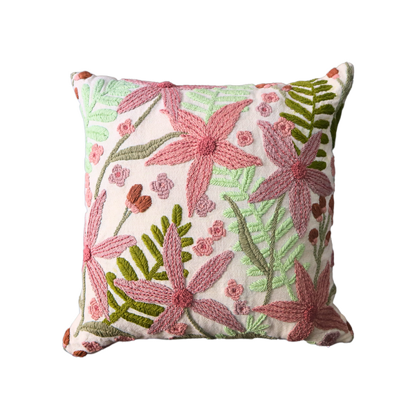 Punch Needle Embroidered Cushion Cover with Floral Design