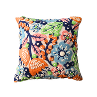 Punch Needle Embroidered Cushion Cover with Floral Design