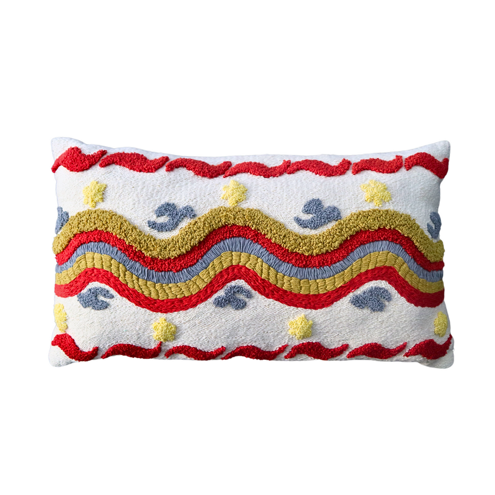 Punch Needle Embroidered Cushion Cover with Jasamine and Cheik Design