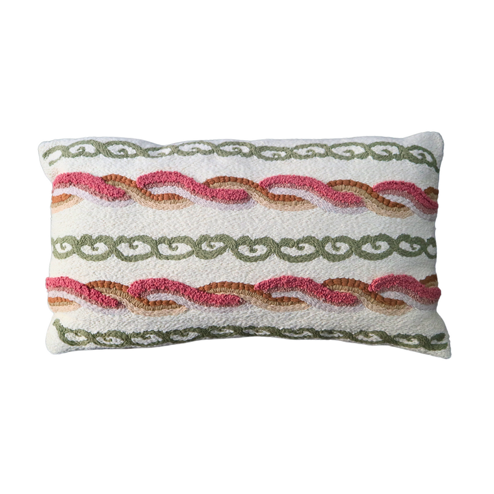 Punch Needle Embroidered Cushion Cover with Myanmar Traditional Cheik Design