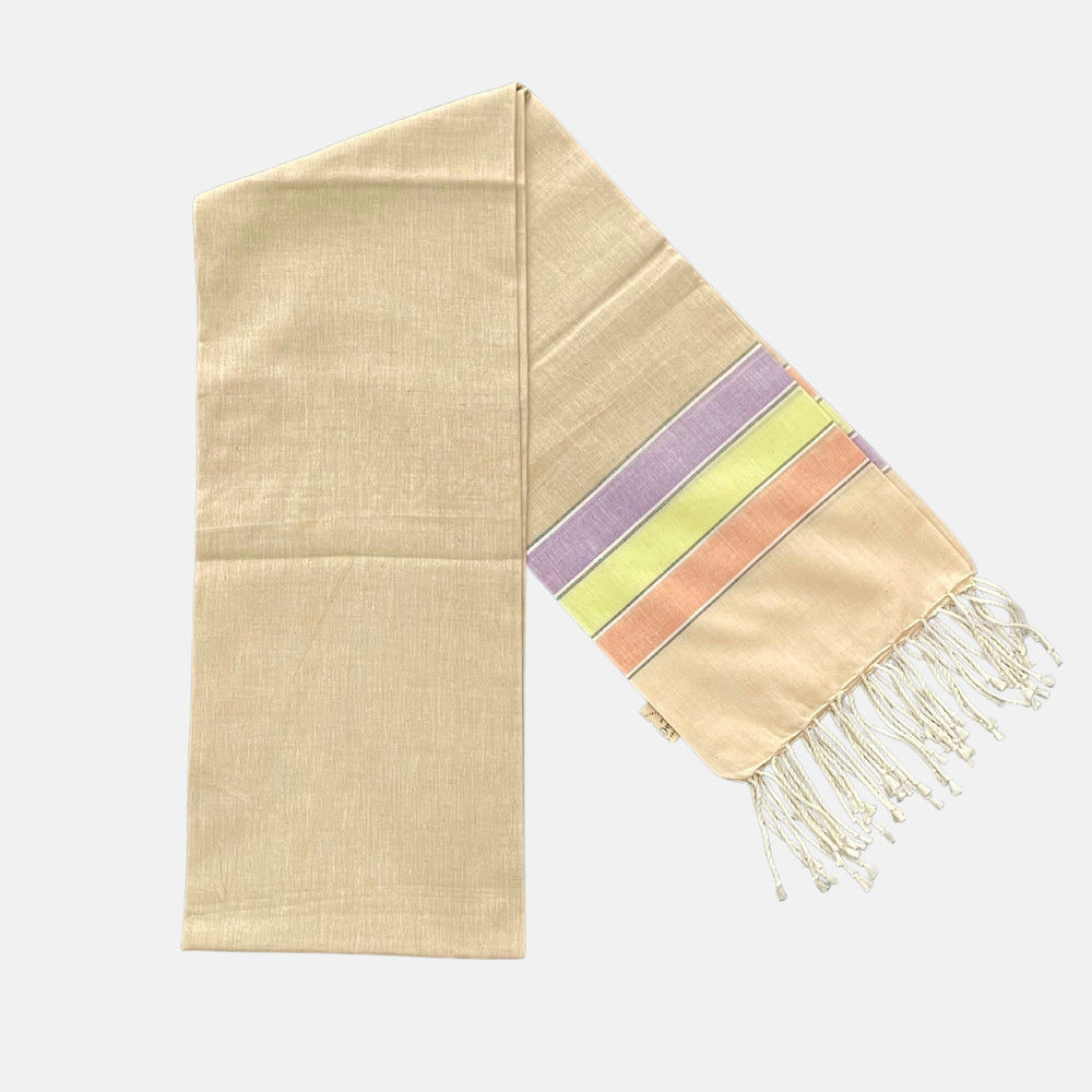 Cotton Shawl with Colorful Stripes: Beige