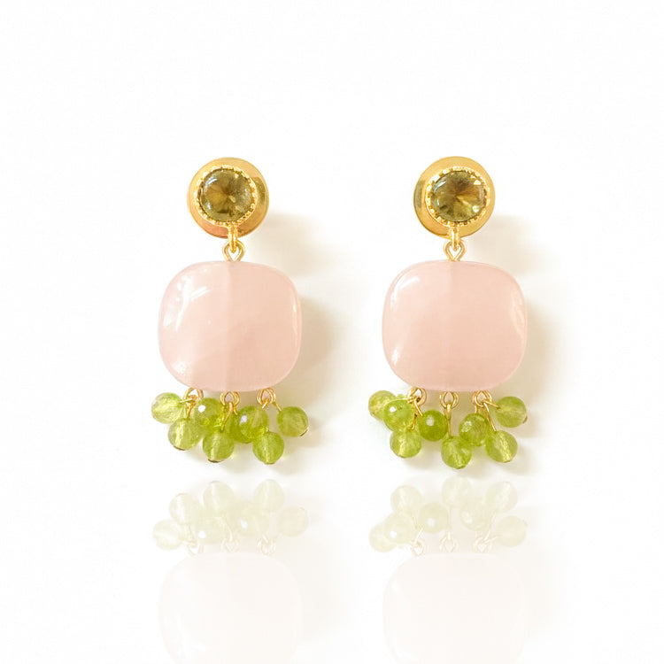 Tourmaline and Rose Quartz Dangle Earrings