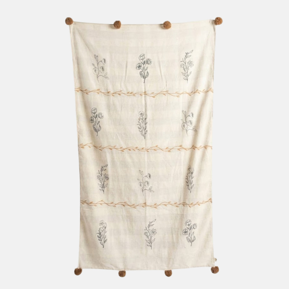 Aura Bloom Cotton Throw (White Edition)