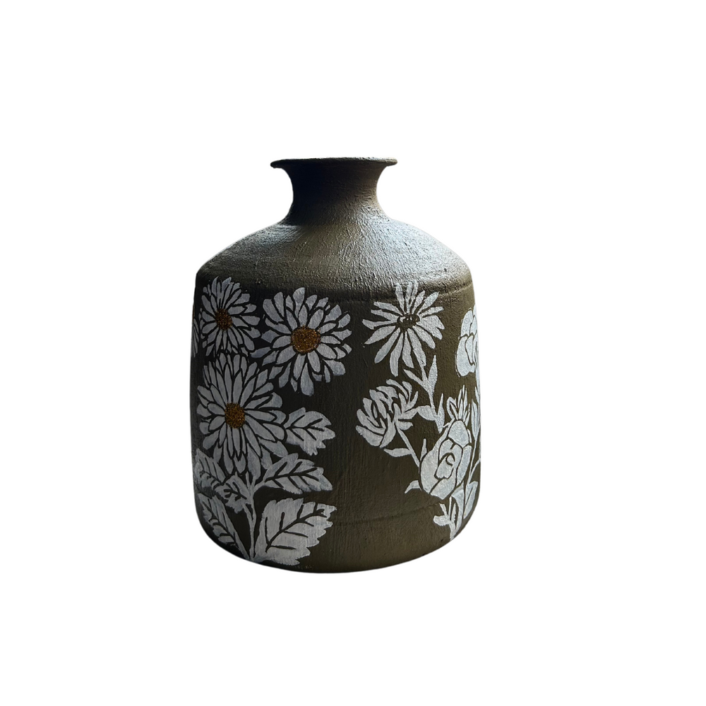 Hand painted Pot with Painted Flower Design (Aster)