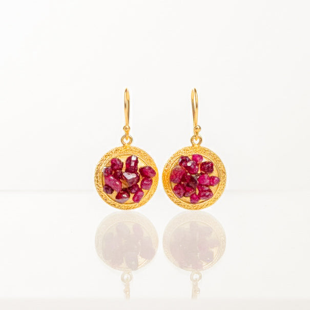 Fish Spinel & Gold Medallion Drop Earrings