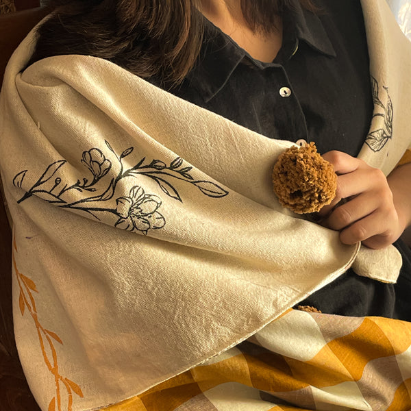 Aura Bloom Cotton Throw (White Edition)