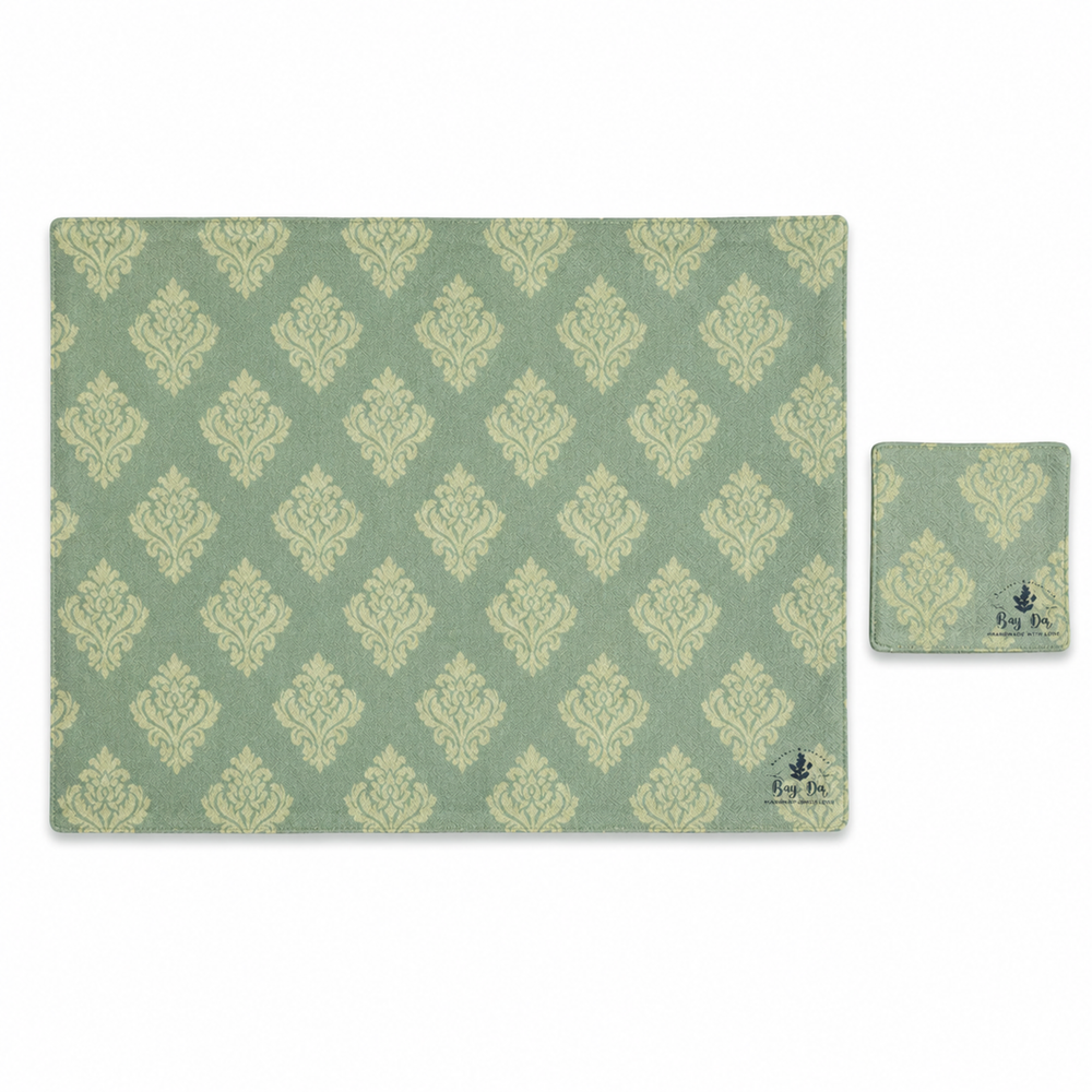 Cotton Placemat and Coaster Set (Screen Print-Green)