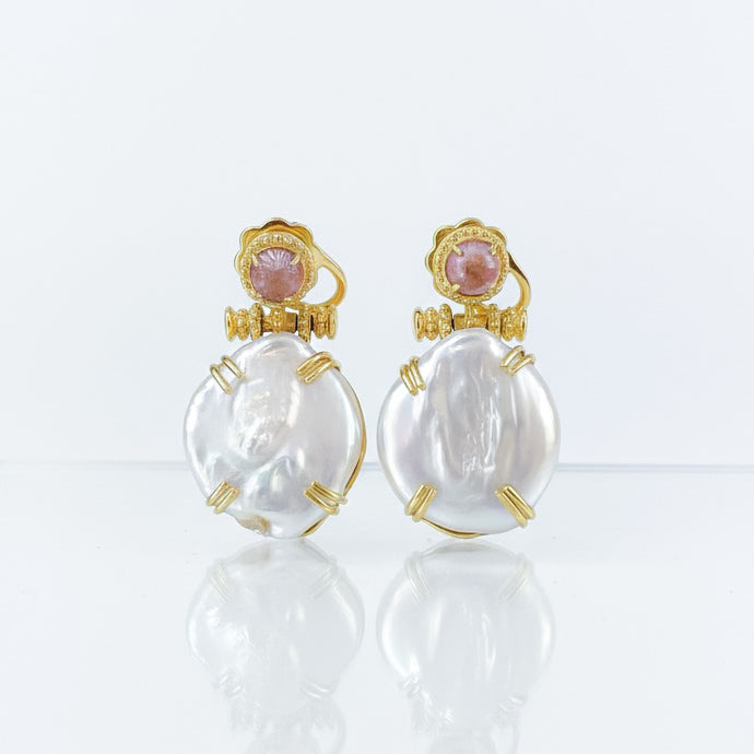Elegant Coin Pearl and Pink Topaz Earrings