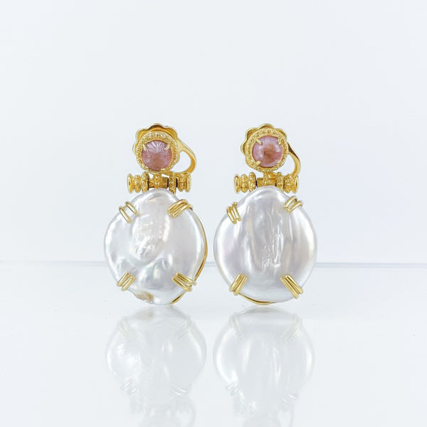 Elegant Coin Pearl and Pink Topaz Earrings