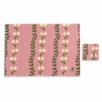 Cotton Placemat and Coaster Set (Screen Print-Pink)