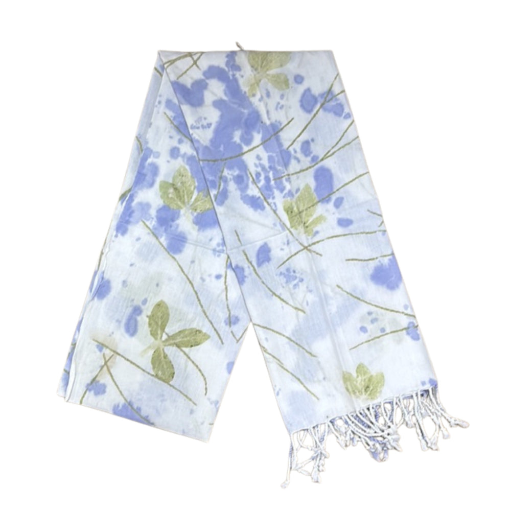 Garten: White Eco Print Shawl with Natural Cotton Botanical Prints