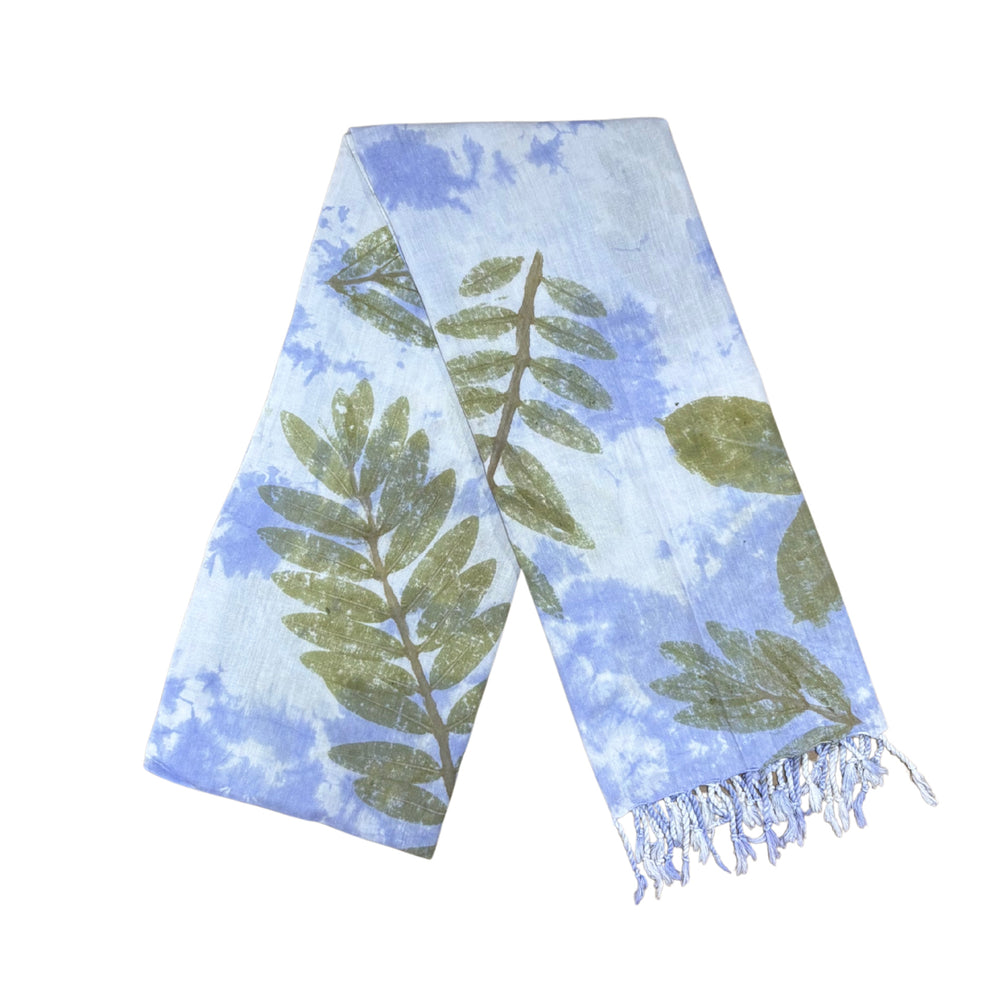 Garten: White Eco Print Shawl with Natural Cotton Botanical Prints