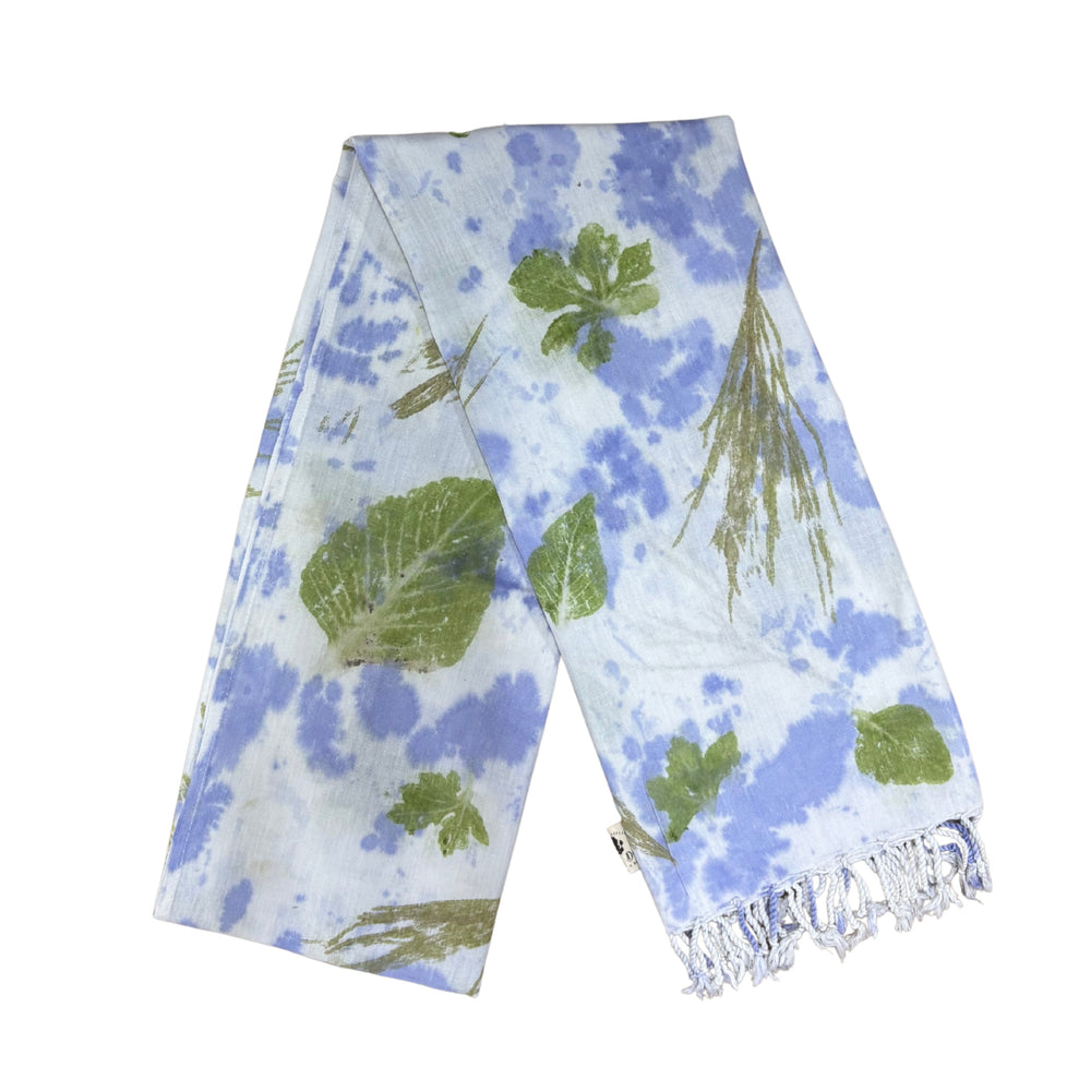 Garten: White Eco Print Shawl with Natural Cotton Botanical Prints
