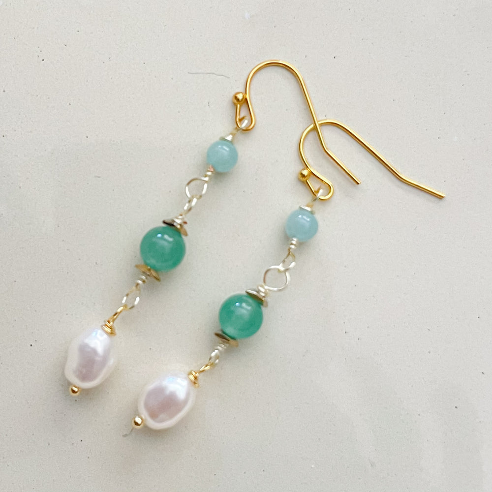 Elegant Beaded Gemstone Dangle Earrings