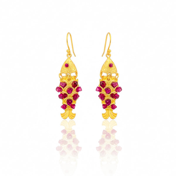 Exquisite Fish Spinel & Gold Coated Dangle Earrings